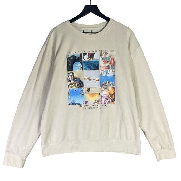 Unisex Ivory Michelangelo Art Graphic Crewneck Sweatshirt Unisex XL‎ - Picture 1 of 10